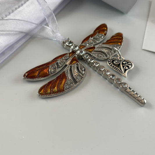 Copper Dragonfly Heart Keepsake Pendant