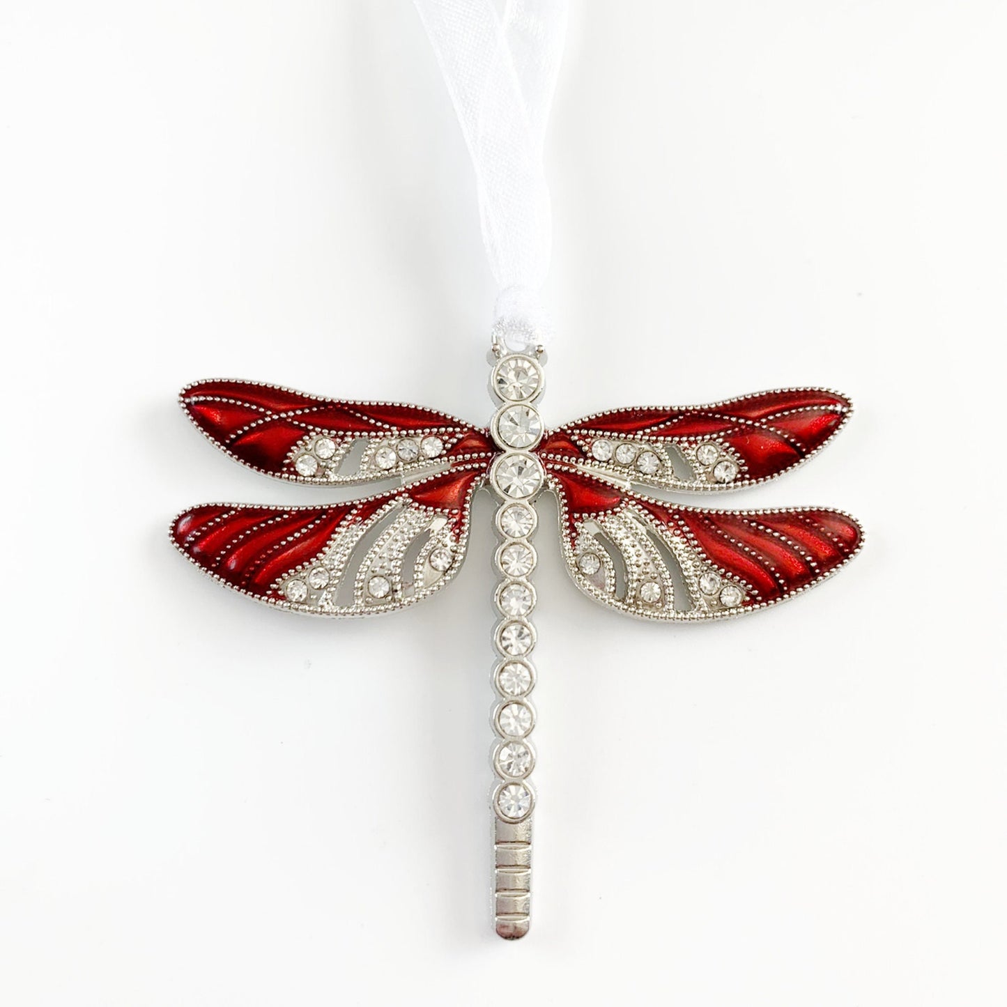 Red Dragonfly Heart Charm Ornament