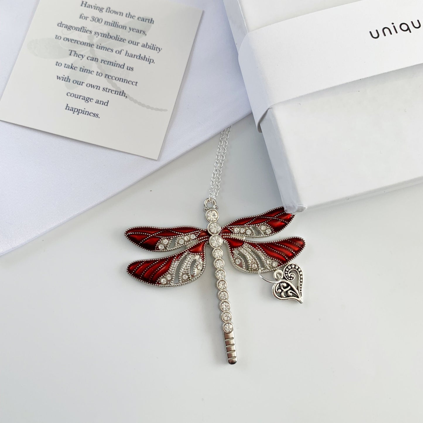 Red Dragonfly Heart Charm Ornament