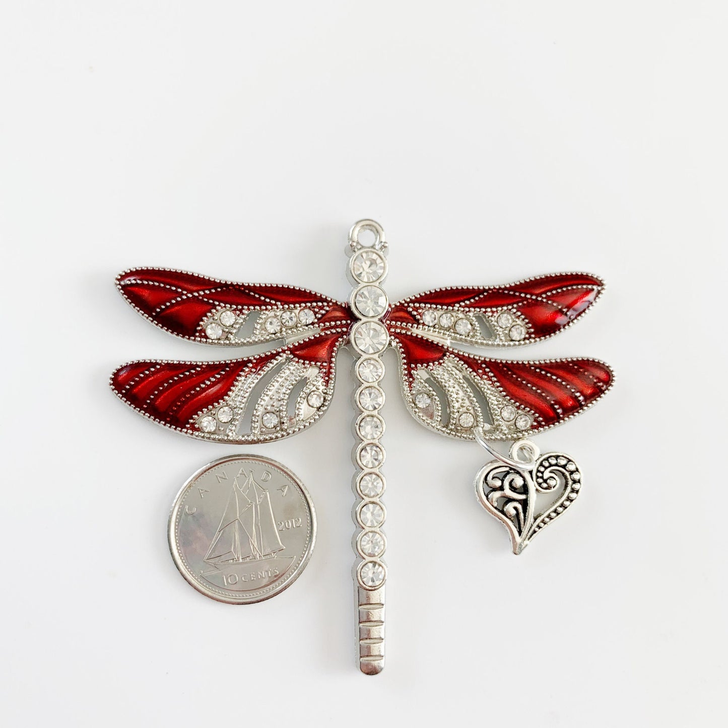 Red Dragonfly Heart Charm Ornament