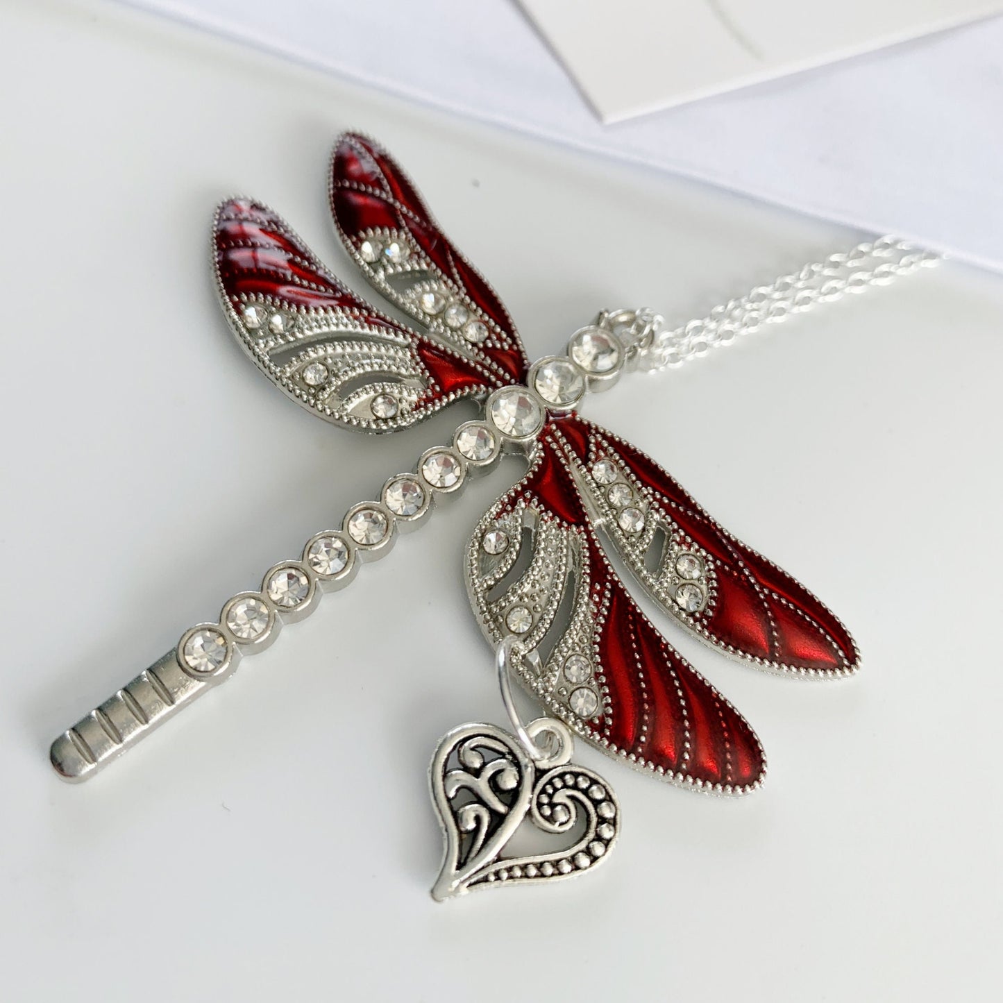 Red Dragonfly Heart Charm Ornament