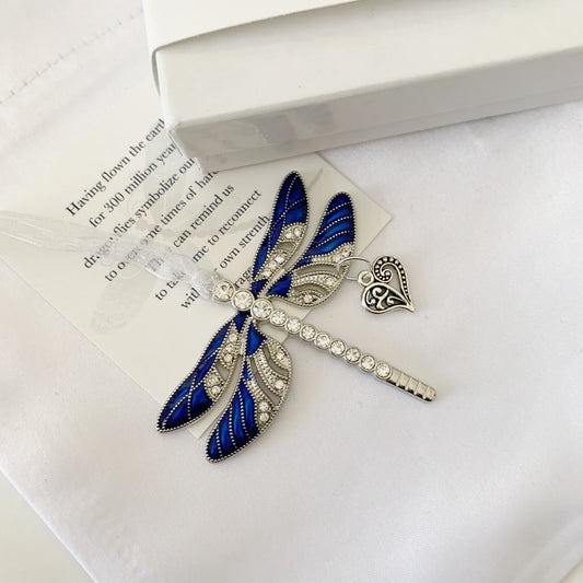 Blue Dragonfly Heart Charm Ornament
