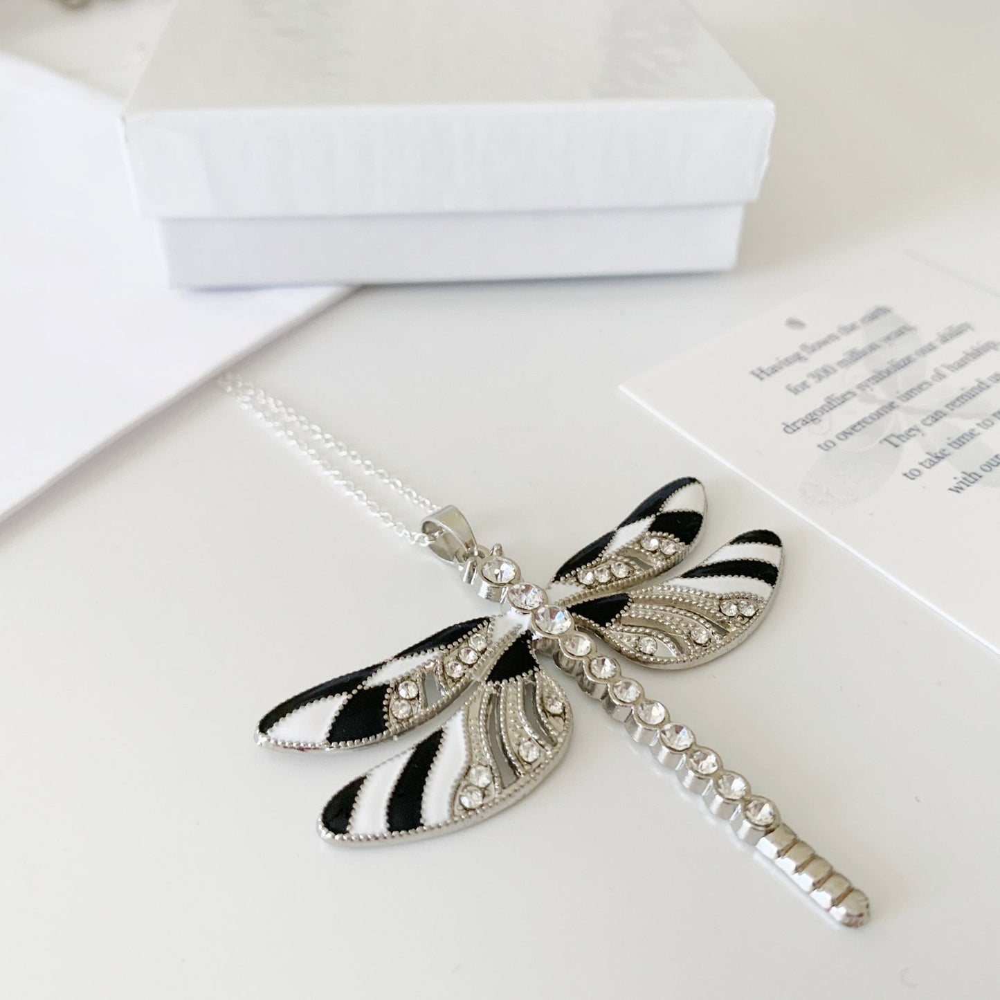 Zebra Black and White Dragonfly Heart Keepsake Pendant