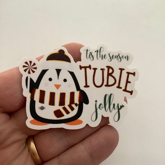 Tis the Season Tubie Jolly Cute Penguin Sticker, G-Tube Sticker