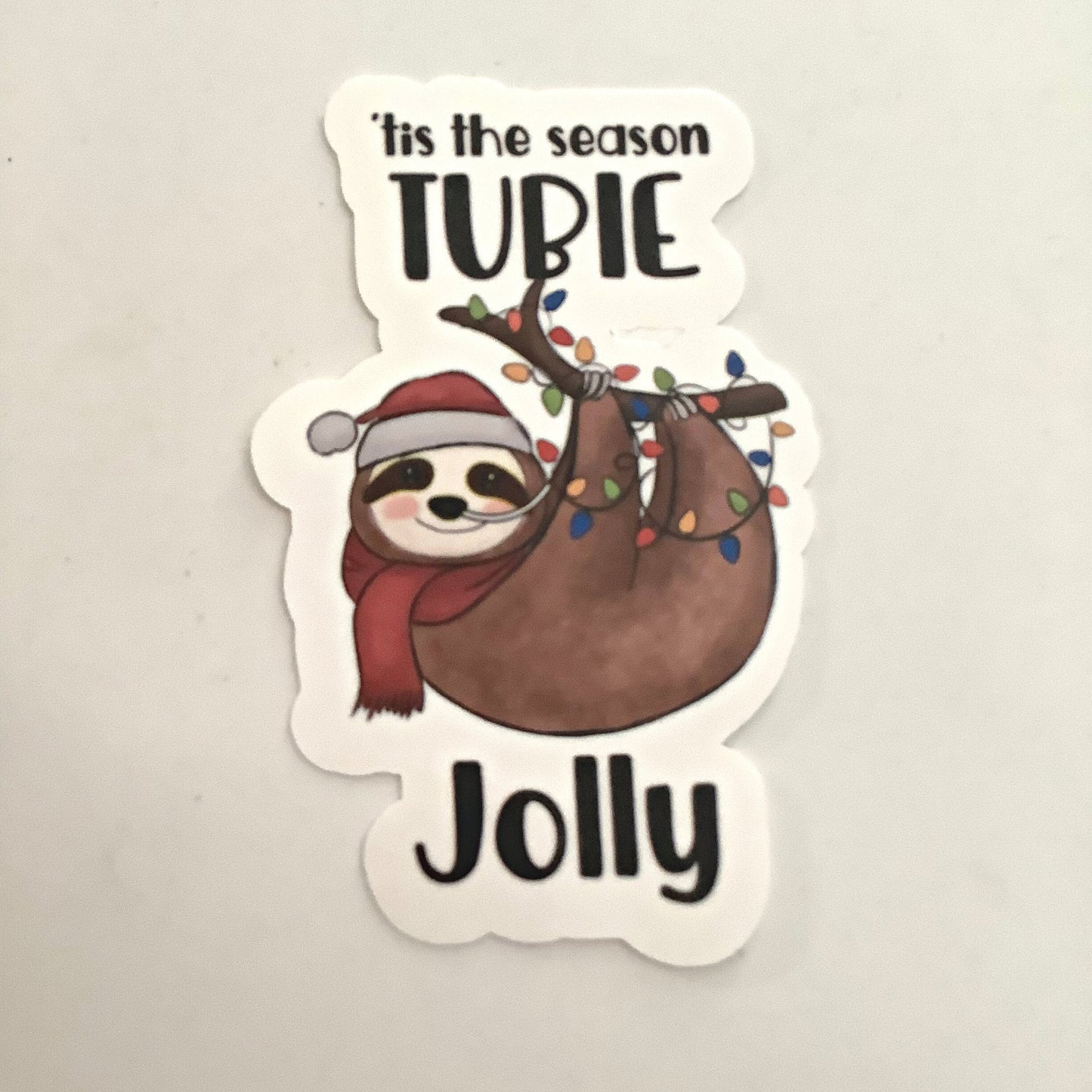 Tis the Season Tubie Jolly Cute Sloth Sticker, NG-Tube Sticker