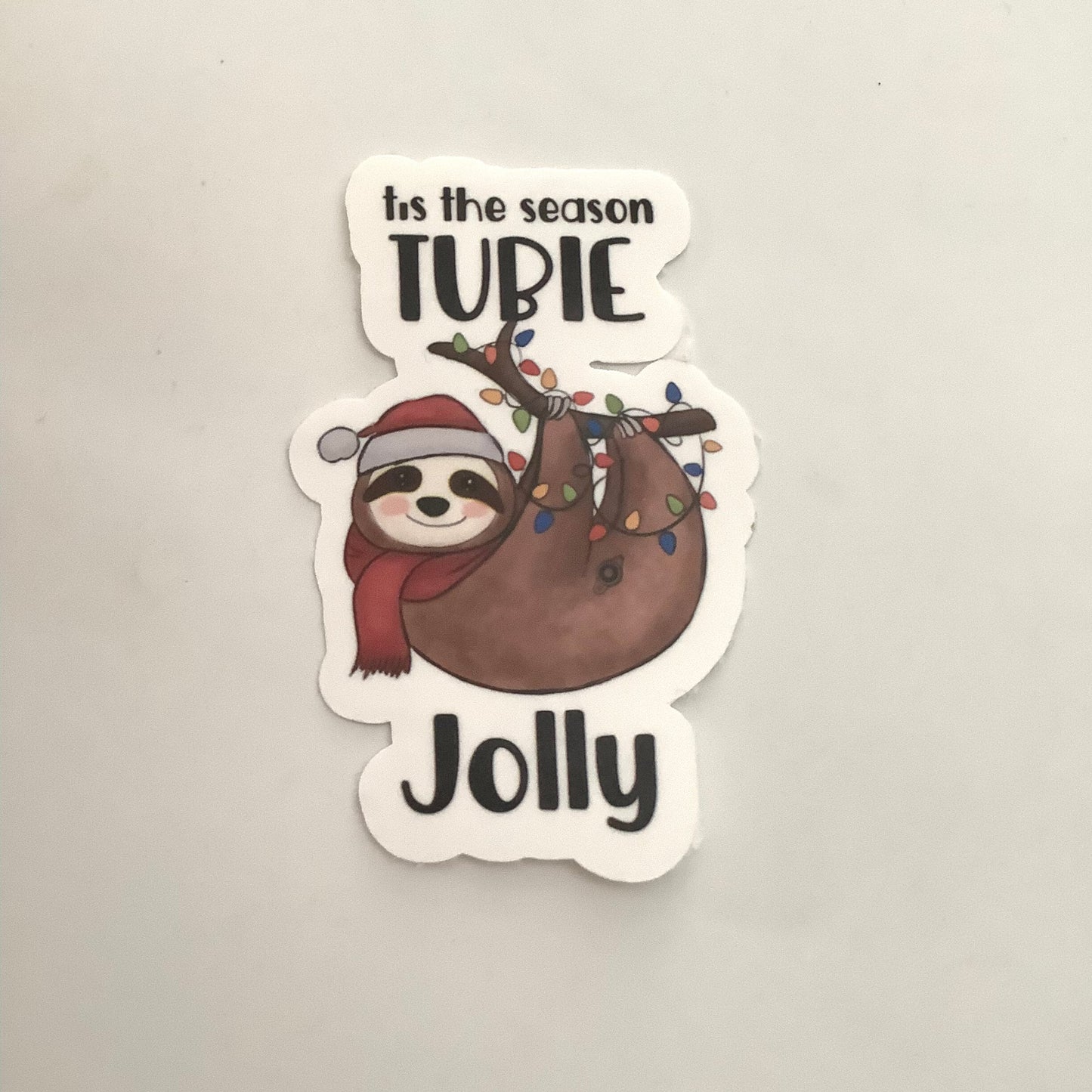 Tis the Season Tubie Jolly Cute Sloth Sticker, G-Tube Sticker