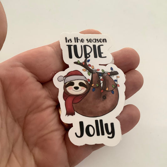 Tis the Season Tubie Jolly Cute Sloth Sticker, G-Tube Sticker