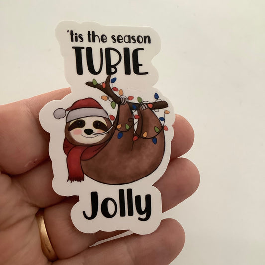 Tis the Season Tubie Jolly Cute Sloth Sticker, NG-Tube Sticker