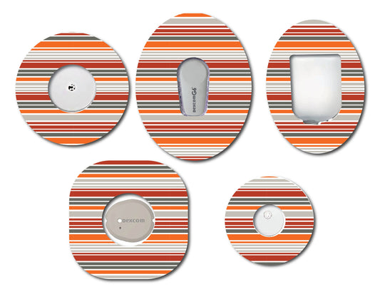 Masculine Orange Stripes CGM patch for Freestyle LIbre, Dexcom, Omnipod Continuous Glucose Monitor patches and stickers