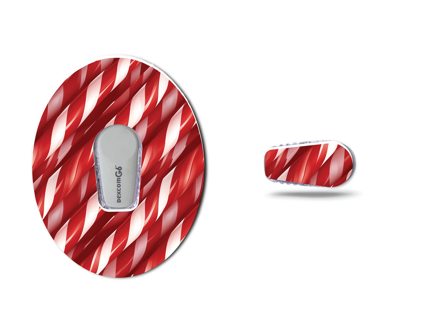 Candy Cane Continuous Glucose Monitor (CGM) Decorative Over Patch and Sticker/Tattoo Set