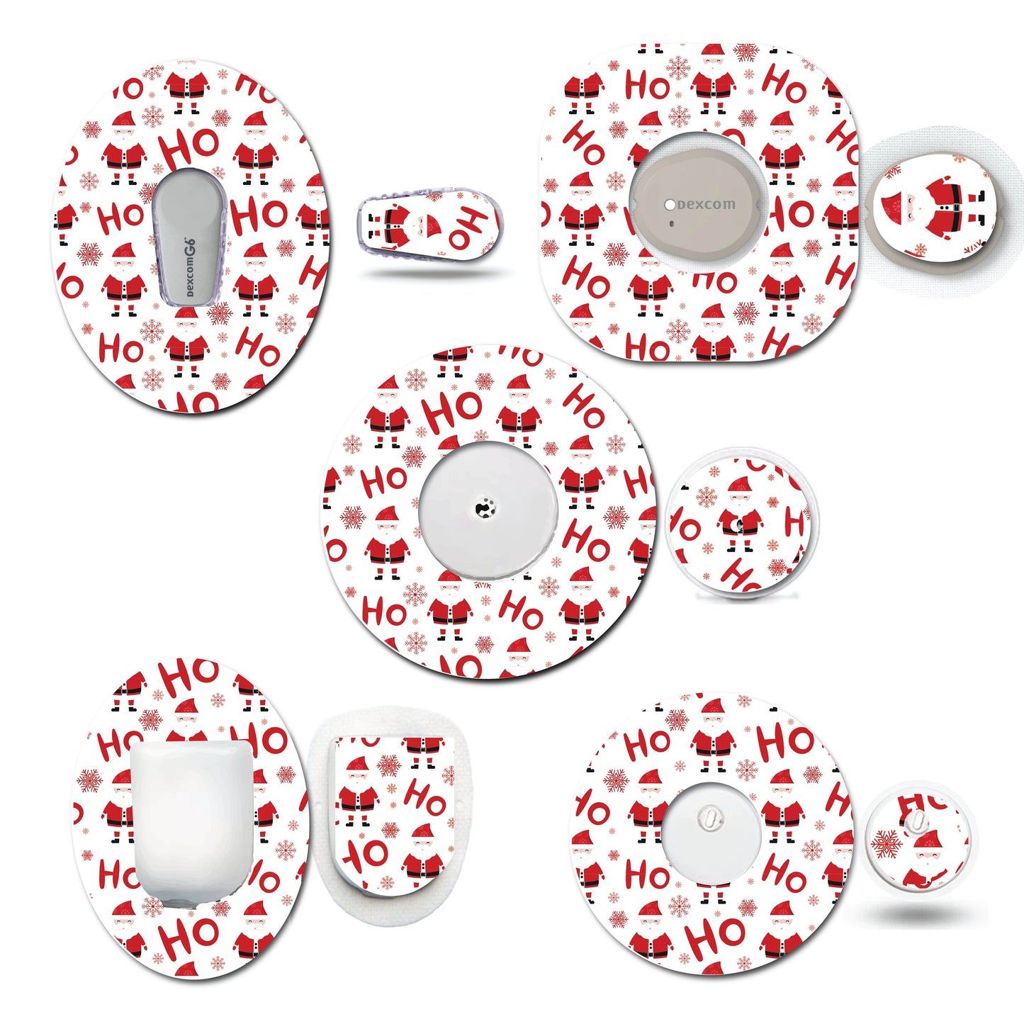 Ho Ho Ho Santa Claus Continuous Glucose Monitor (CGM) Decorative Over Patch and Sticker/Tattoo Set