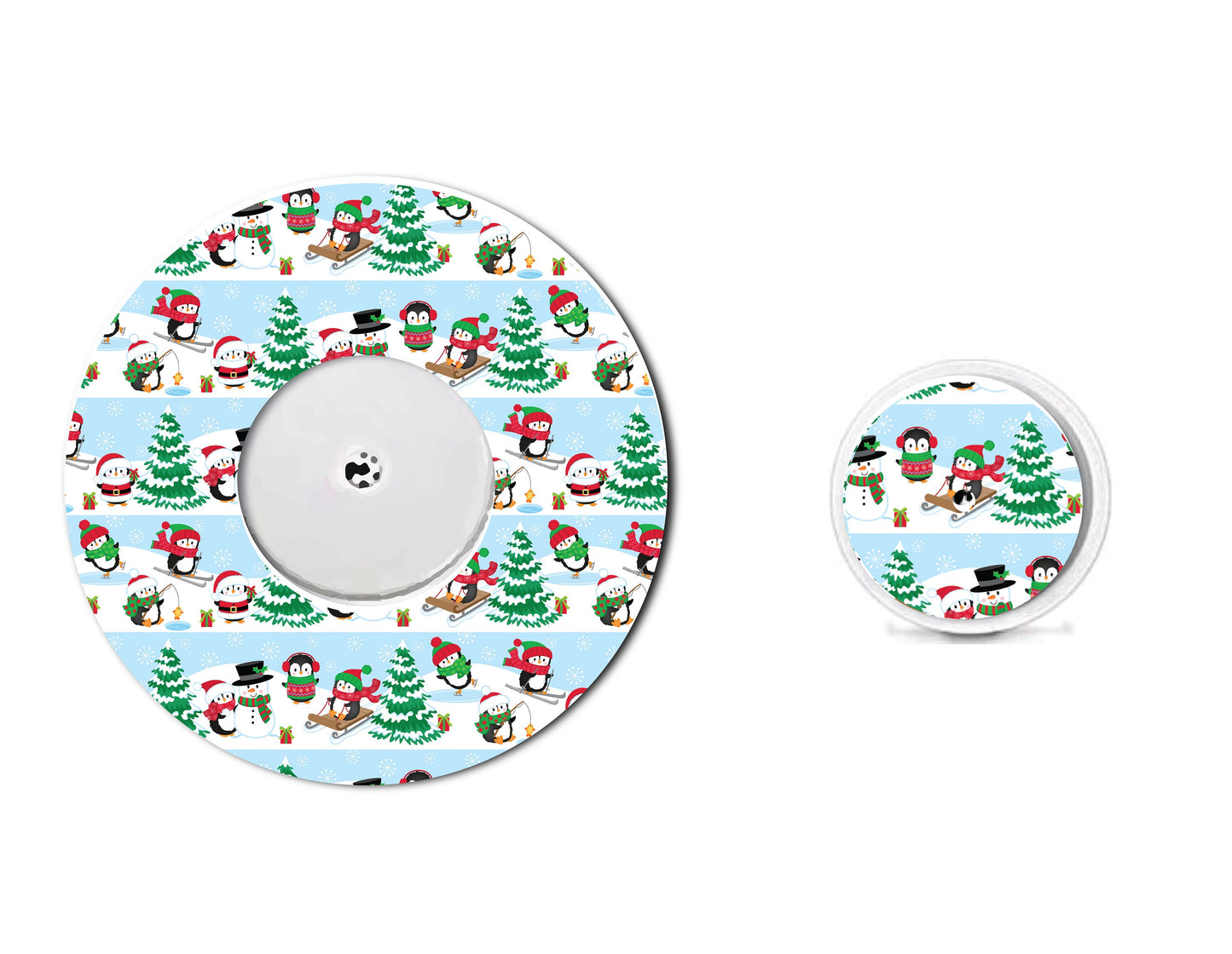 Christmas Penguins Stripes Blue  Continuous Glucose Monitor (CGM) Decorative Over Patch and Sticker/Tattoo Set