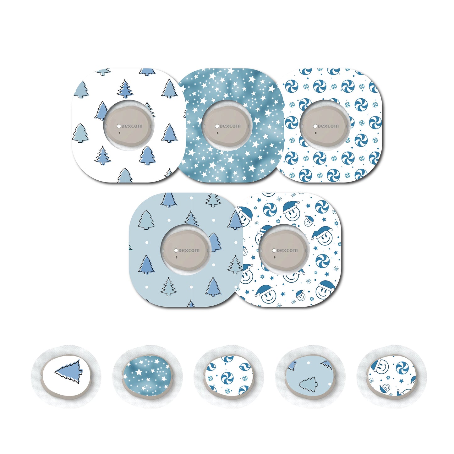 Blue Christmas Collection Patch and Sticker Bundle Dexcom G7- Set of 5 Patch Sticker Overlay for CGM monitor