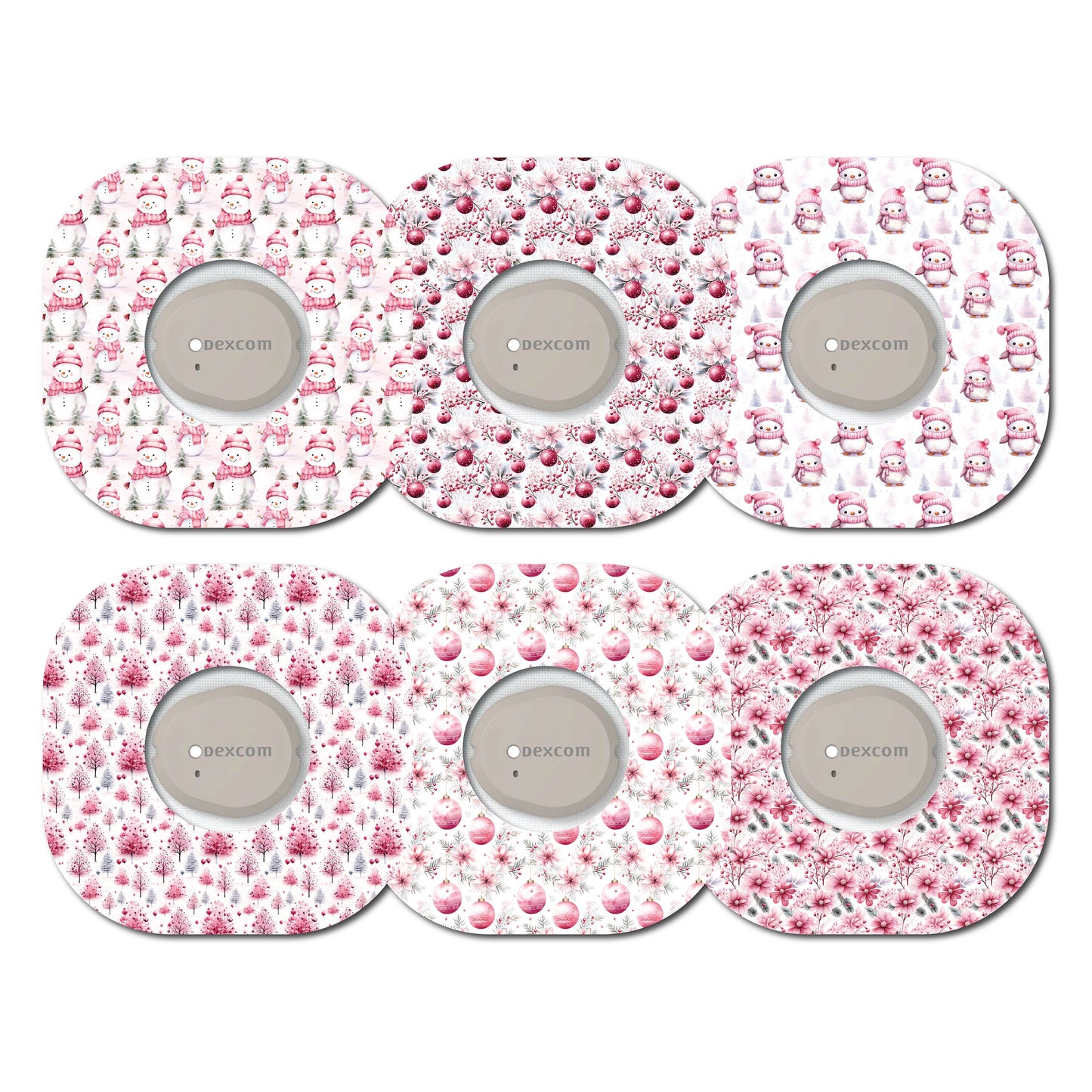 Pink Christmas Collection Patch and Sticker Bundle Dexcom G7- Set of 6 Patch Sticker Overlay for CGM monitor