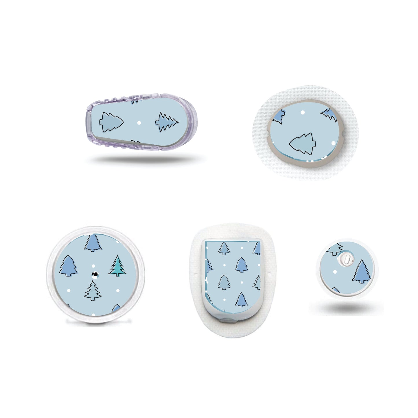 Blue Christmas Collection Trees on Blue Sticker for Freestyle Libre, Dexcom, Omnipod Continuous Glucose Monitor patches and stickers