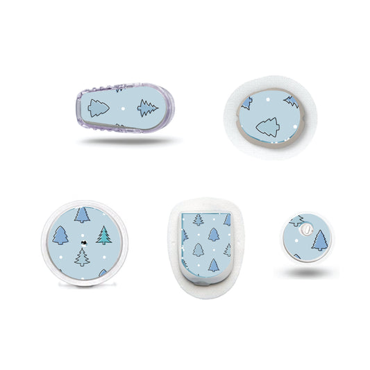 Blue Christmas Collection Trees on Blue Sticker for Freestyle Libre, Dexcom, Omnipod Continuous Glucose Monitor patches and stickers