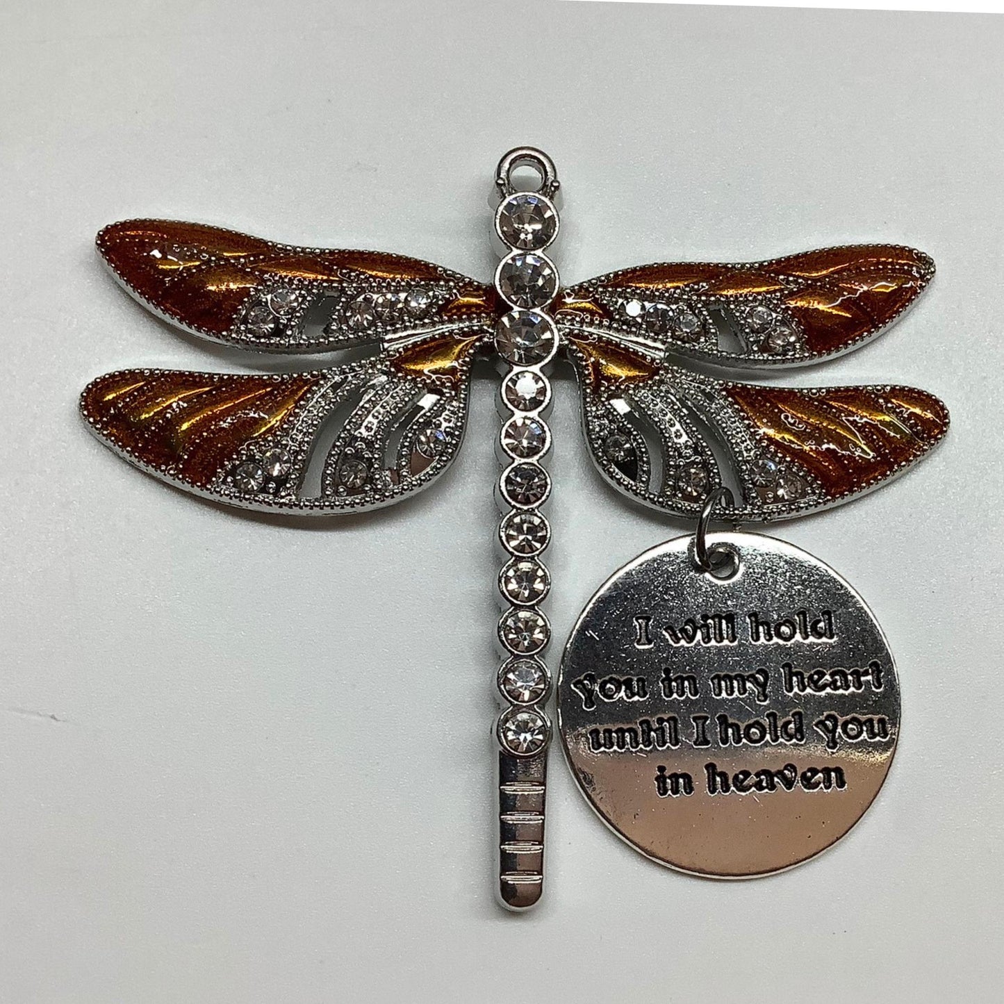 Gold Dragonfly Keepsake Memorial Ornament, I Will Hold You in My Heart Pendant, Necklace, Keychain, Gift,