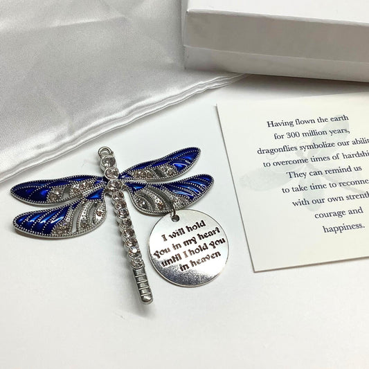 Blue Dragonfly Keepsake Memorial Ornament, I Will Hold You in My Heart Pendant, Necklace, Keychain, Gift,