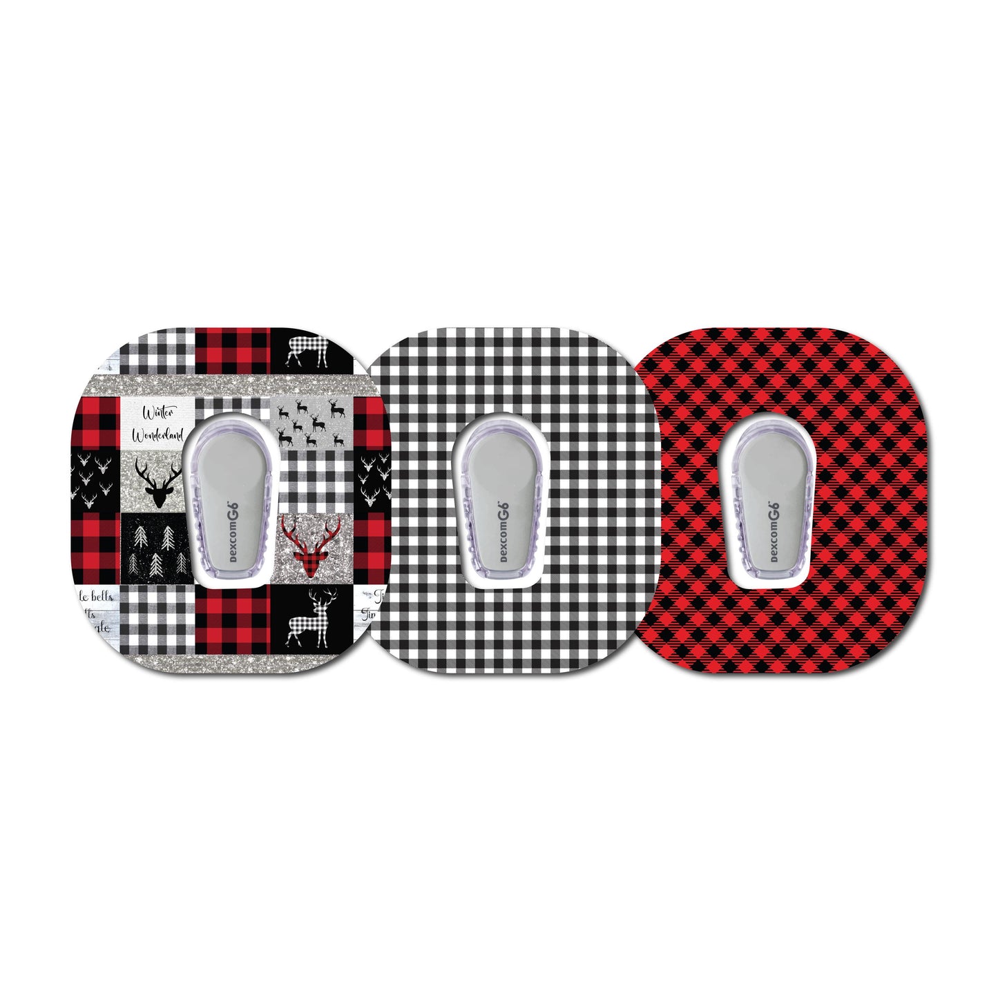Buffalo Plaid Deer Collection Dexcom G6 Set of 3 Patch for CGM monitor