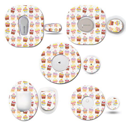 Cupcakes Continuous Glucose Monitor (CGM) Decorative Over Patch and Sticker/Tattoo Set