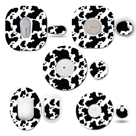 Cow Print Continuous Glucose Monitor (CGM) Decorative Over Patch and Sticker/Tattoo Set
