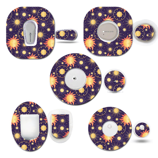 Celestial Sun and Planets Continuous Glucose Monitor (CGM) Decorative Over Patch and Sticker/Tattoo Set