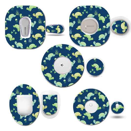 Cute Turtles on Blue Continuous Glucose Monitor (CGM) Decorative Set